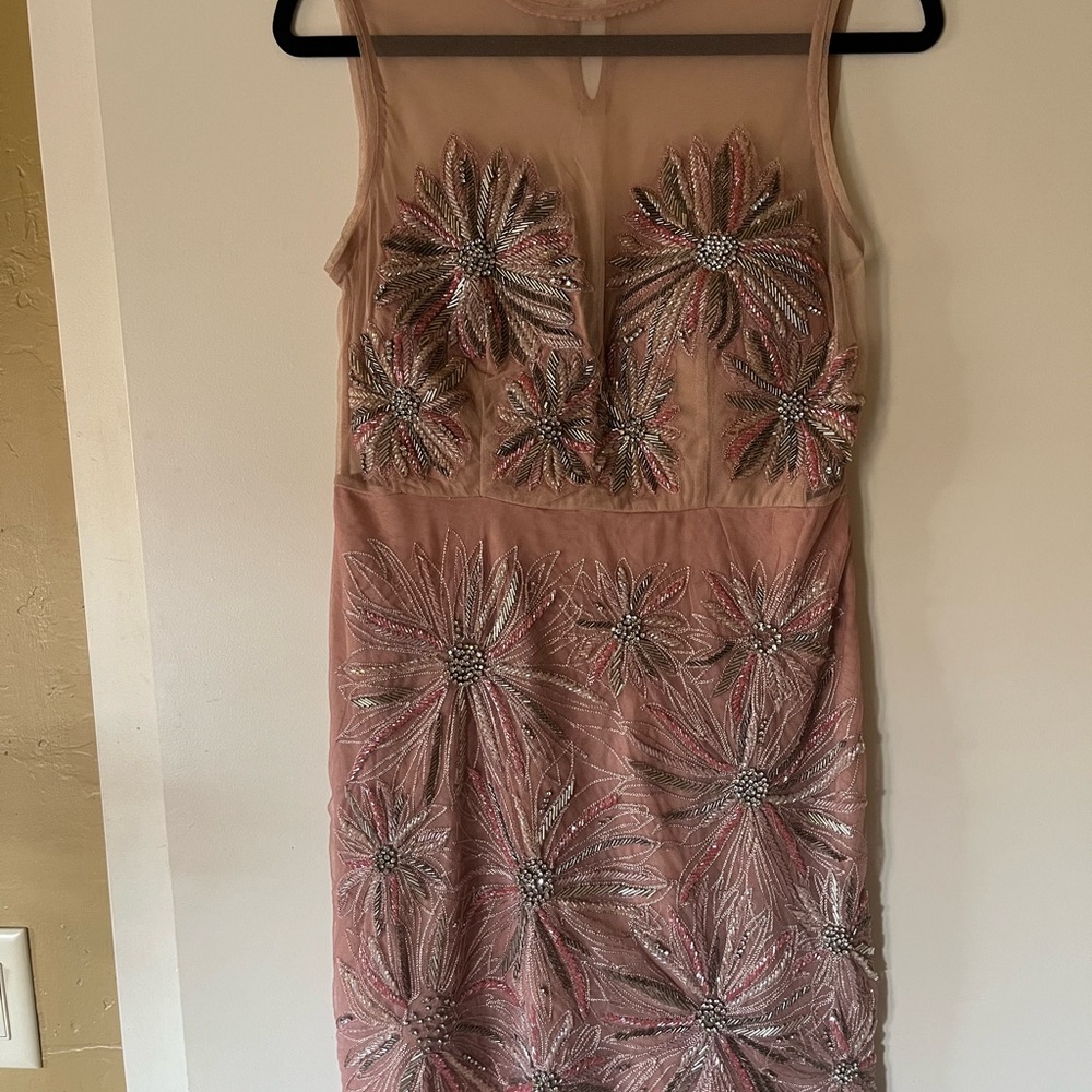 Anthropologie Pink Floral Embroidered Midi Dress